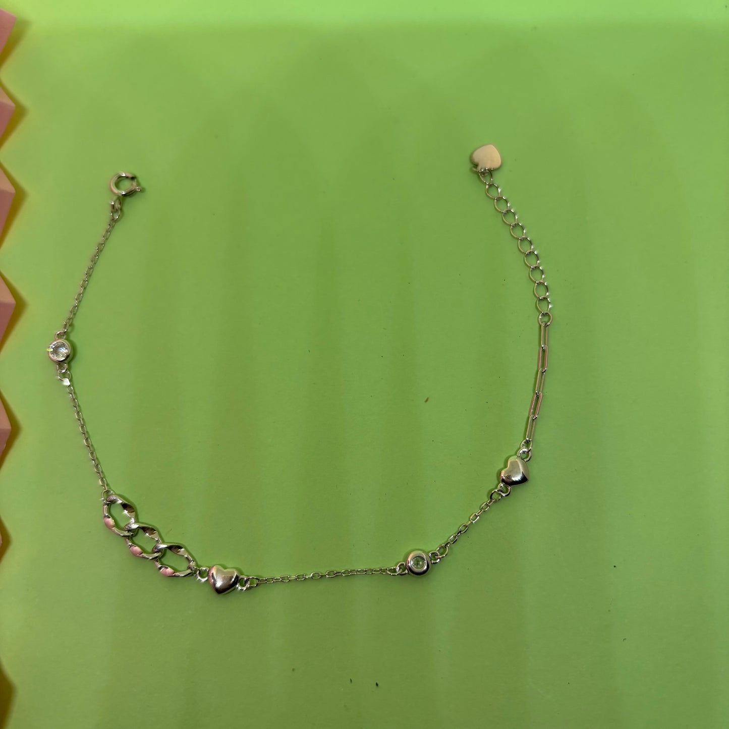 Tiny heart with 3 link chain Bracelet 925 Silver, Gold plated