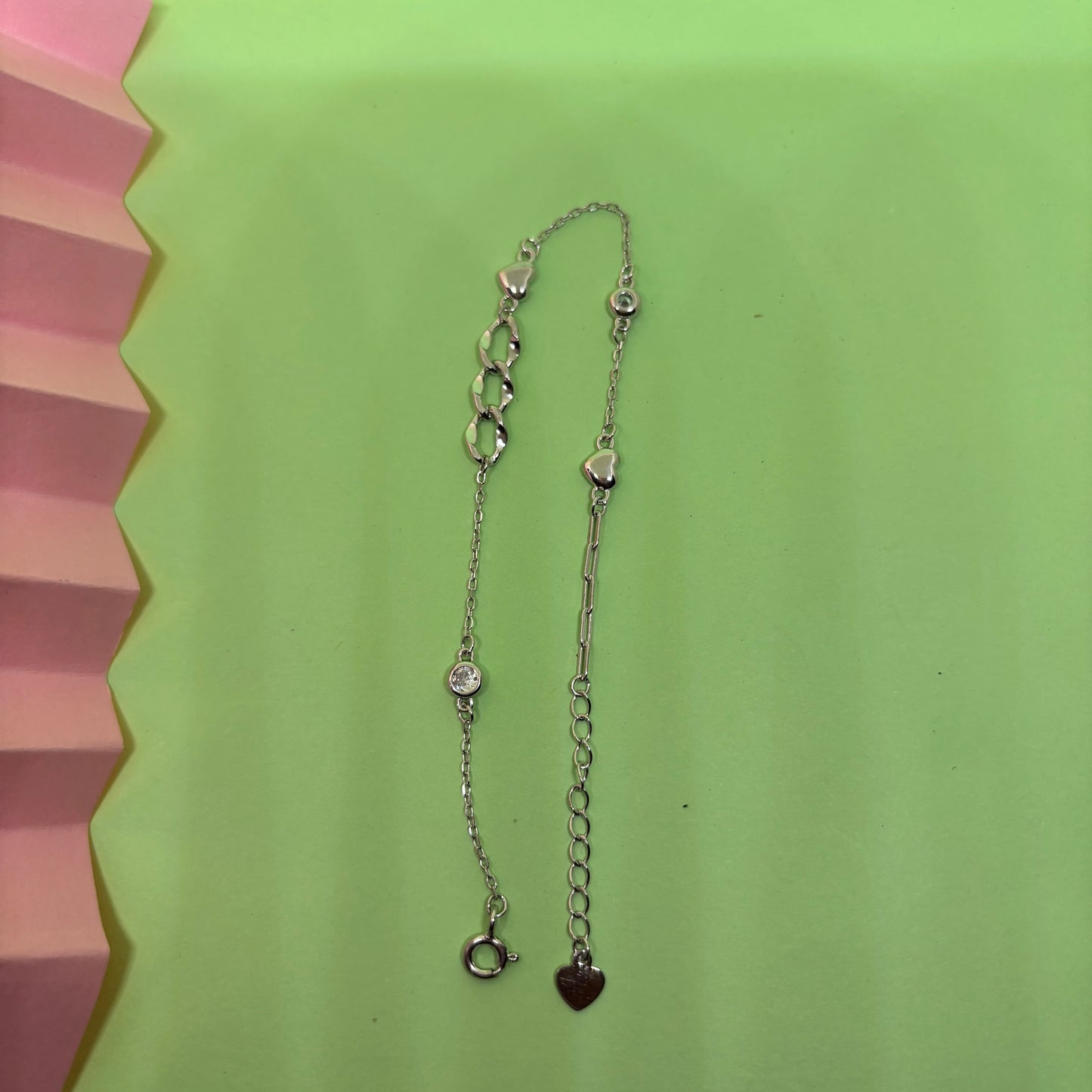 Tiny heart with 3 link chain Bracelet 925 Silver, Gold plated