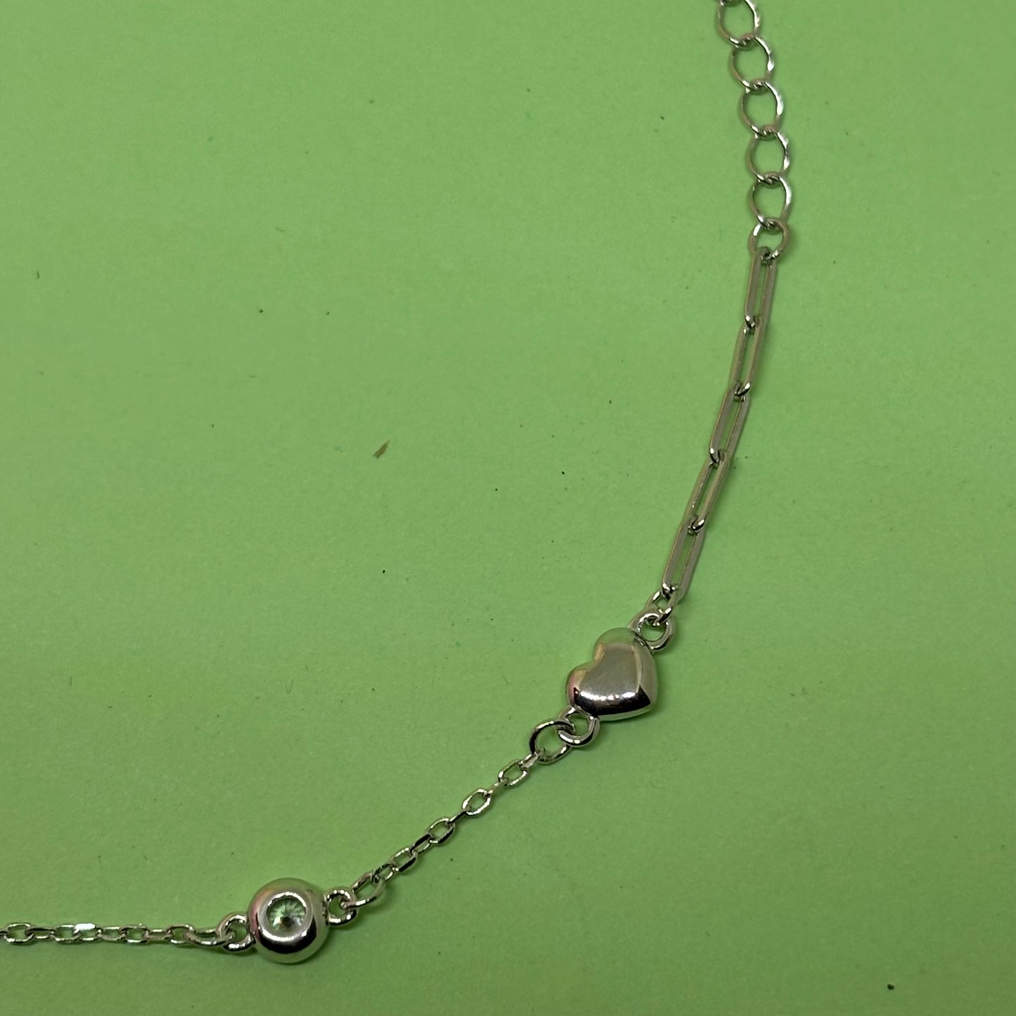 Tiny heart with 3 link chain Bracelet 925 Silver, Gold plated