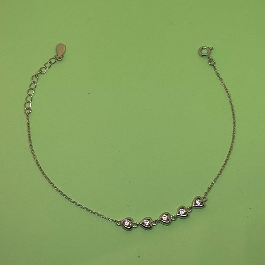 5 Hearts Bracelet 925 Silver, Gold plated