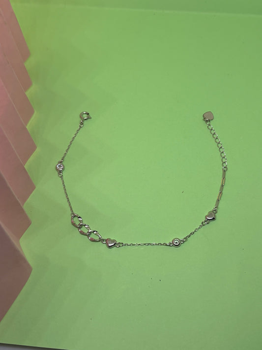 Tiny heart with 3 link chain Bracelet 925 Silver, Gold plated